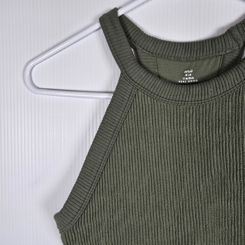 Aerie Women's Olive Green Ribbed Crop Top Racerback Size M - Picture 6 of 12